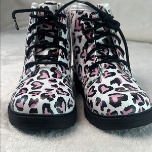 Skechers Kids Leopard Print Boots - Pink and Black